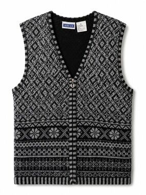 Vintage Sweater Vest Zip Up Size Medium black gray fair isle